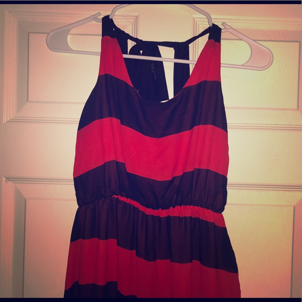 REBECCA KATE- red & black striped maxi dress (S-M)